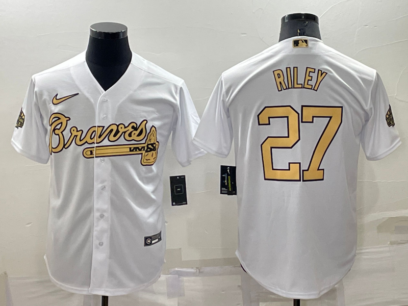 Men's White Atlanta Braves #27 Austin Riley 2022 All-Star Cool Base Stitched Baseball Jersey